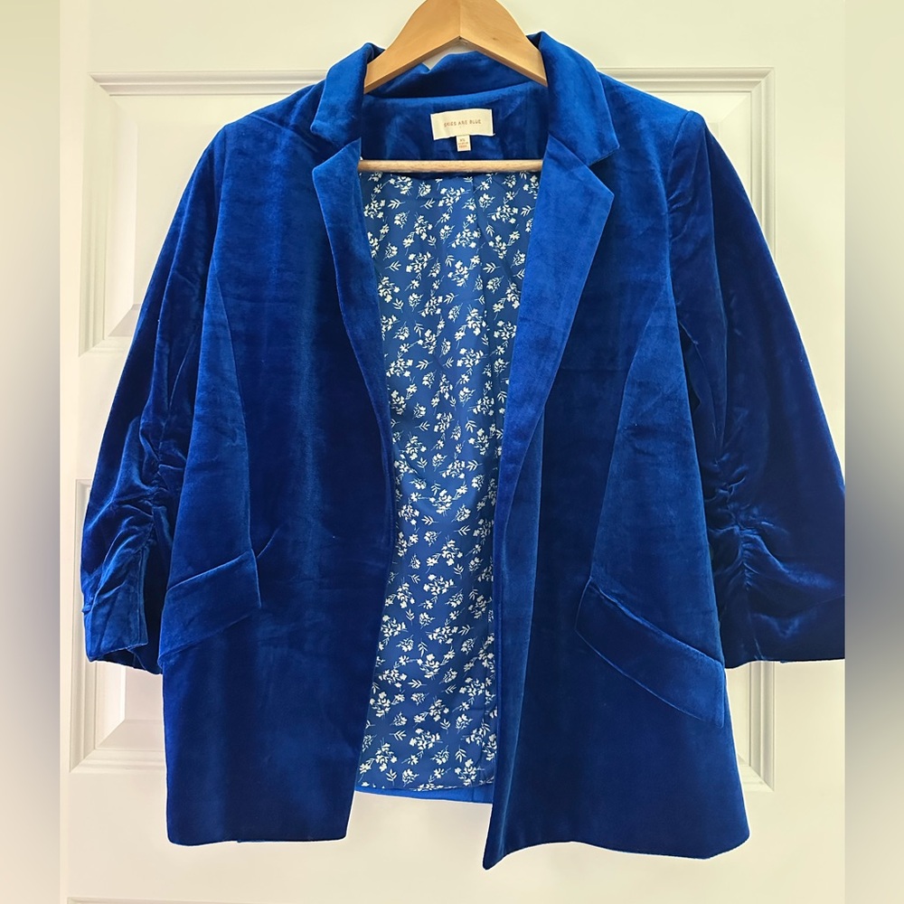 Skies Are Blue Royal Blue Velvet Open-Front Blazer